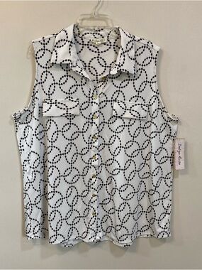 Indigo Rose Sleeveless Button Down Top Womens Sz 3X Black White NEW